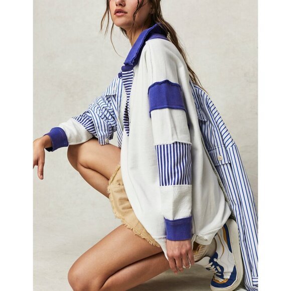 Free People White and Blue Striped Top - Picture 3 of 8